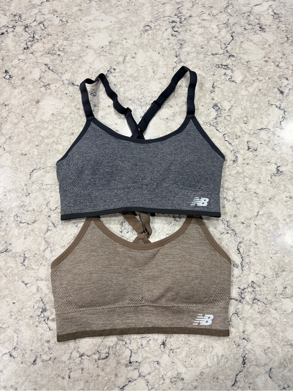 NEW - New Balance Seamless Sports Bras 2 Pack Grey & Brown